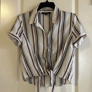 Striped Blouse Tied Around Waist